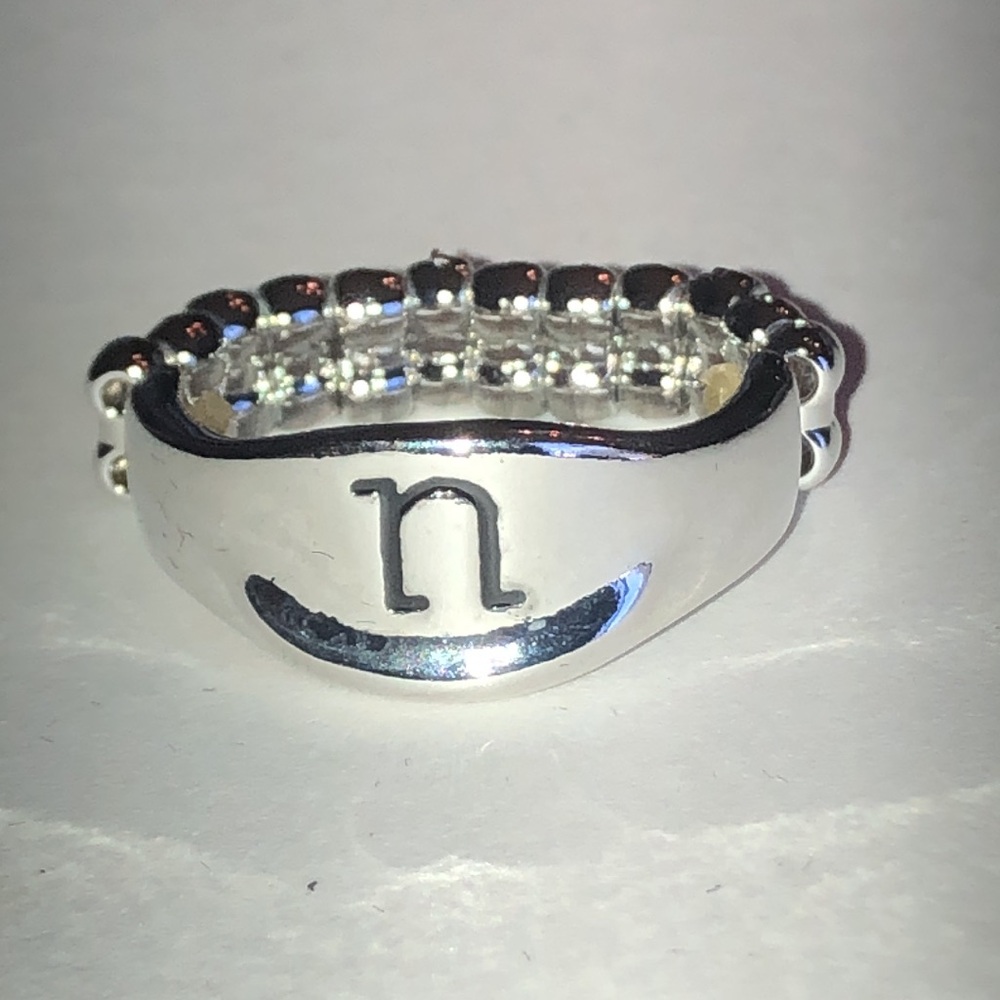 Silver Tone Letter N Stretch Ring